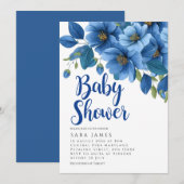 Serene Azure Bloom Baby Shower Invitation Kaart (Voorkant / Achterkant)