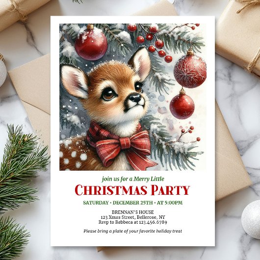 Serene baby deer watercolor Christmas invitation 