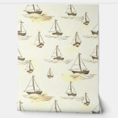 Serene Beige zeilboten op Zee Pattern Behang (Afrollen)