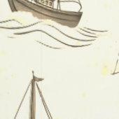 Serene Beige zeilboten op Zee Pattern Behang (Zoom)