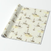 Serene Beige zeilboten op Zee Pattern Cadeaupapier (Uitgerold)