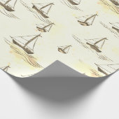 Serene Beige zeilboten op Zee Pattern Cadeaupapier (Hoek)