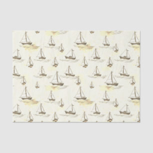 Serene Beige zeilboten op Zee Pattern Tissuepapier