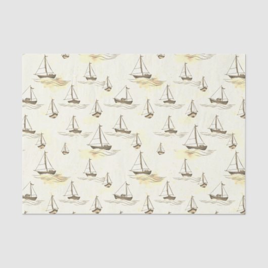 Serene Beige zeilboten op Zee Pattern Tissuepapier (Voorkant)