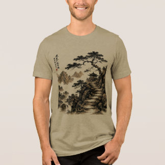 Serene Berg Ink Landschap Natuur Kunst Tri-Blend Shirt