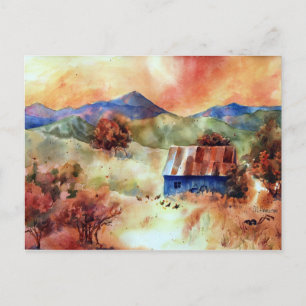 Serene Berg Waterverf Boerderij Scène Briefkaart