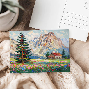 Serene berglandschap kleurrijke kunstschilderij briefkaart