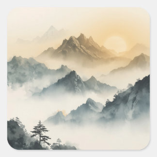Serene Bergzonneopgang Vierkante Sticker