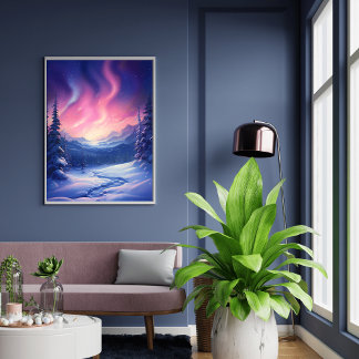 Serene besneeuwde landschap verlicht Poster