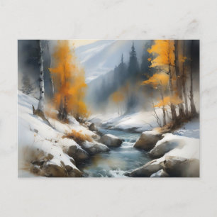 Serene besneeuwde winter rivier landschap schilder briefkaart