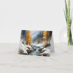 Serene besneeuwde winter rivier landschap schilder kaart