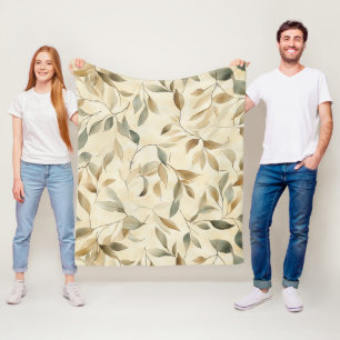 Serene Bladeren en Takken in Natuurlijke Tinten Fleece Deken