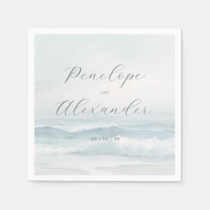 Serene Blauwe Aquarel Golven Servet