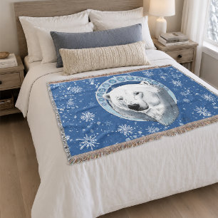 Serene Blauwe Art Nouveau IJsbeer Sneeuwvlokken Deken