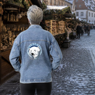 Serene Blauwe Art Nouveau IJsbeer Sneeuwvlokken Denim Jacket