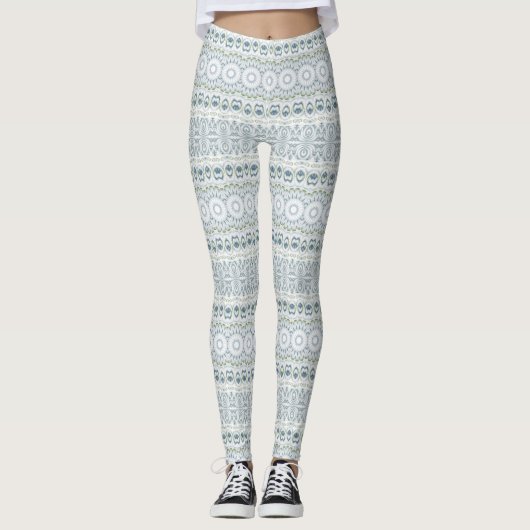 Serene blauwe en groene mandala patroon ontwerp leggings (Voorkant)