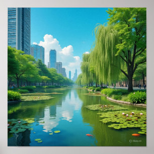 Serene blauwe lucht met wolken poster