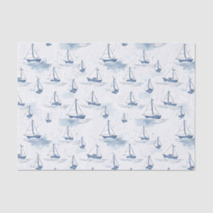 Serene Blauwe Witte Zeilboten op Zee Pattern Tissuepapier