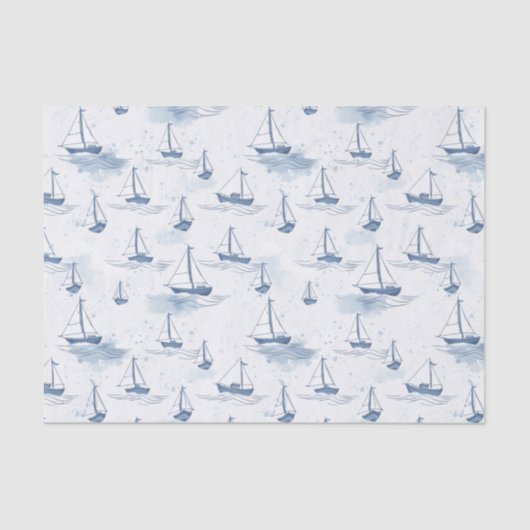 Serene Blauwe Witte Zeilboten op Zee Pattern Tissuepapier (Voorkant)