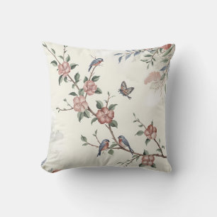 Serene Blossom & Oiseaux Jeter Oreiller