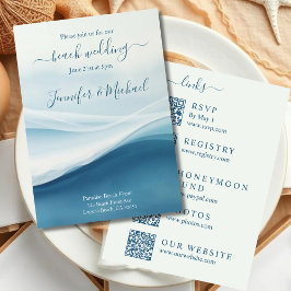 Serene Blue Abstract Beach Wedding-All In One Kaart