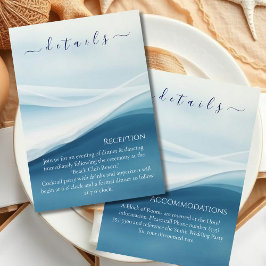 Serene Blue Abstract Beach Wedding Details Informatiekaartje