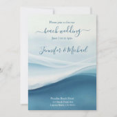 Serene Blue Abstract Beach Wedding Kaart (Voorkant)