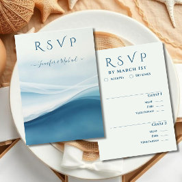 Serene Blue Abstract Beach Wedding Meal options RSVP Kaartje