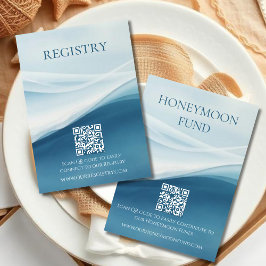 Serene Blue Abstract Beach Wedding Registry Informatiekaartje