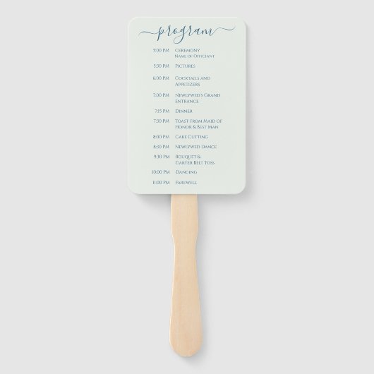 Serene Blue Abstract Wedding Program Handwaaier (Achterkant)