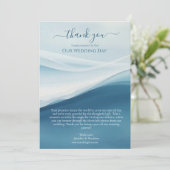 Serene Blue Beach Wedding Thank you Kaart (Staand voorkant)