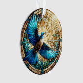 Serene Blue Bird Perched op Glas in lood Ornament (voorkant)