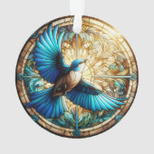 Serene Blue Bird Perched op Glas in lood Ornament (achterkant)