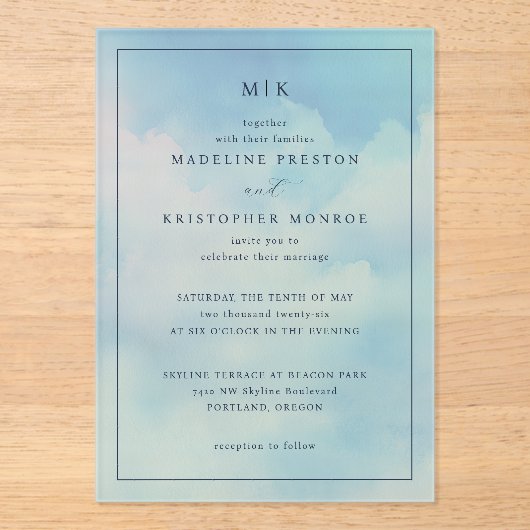 Serene Blue Gradient Wedding Invitation (Recto)