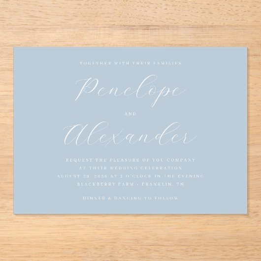 Serene Blue Minimalist Wedding Invitation (Recto)