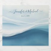Serene Blue Modern Abstract Sparkling Wijnetiket (Enkel label)