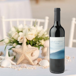 Serene Blue Modern Abstract Wijn Etiket