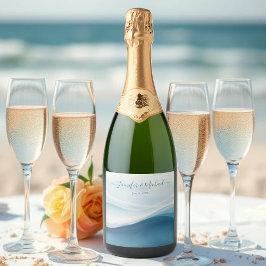 Serene Blue Modern Beach Sparkling Wijnetiket