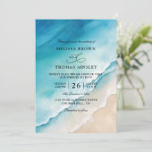 Serene Blue Ocean Beach Budget QR Code Wedding Kaart (Staand voorkant)