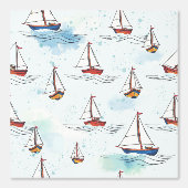 Serene Blue Red Sailing Boats op Zee Pattern Behang (Voorkant)