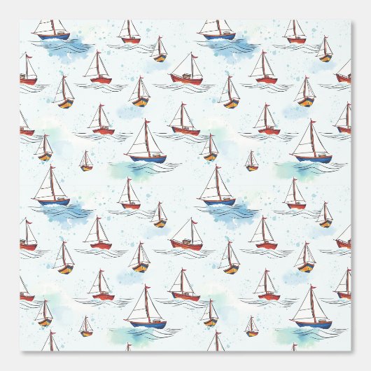 Serene Blue Red Sailing Boats op Zee Pattern Behang (Voorkant)