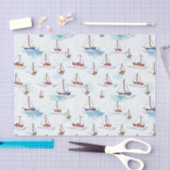 Serene Blue Red Sailing Boats op Zee Pattern Tissuepapier (Craft)