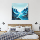 Serene Blue River stroomt tussen de dramatische be Canvas Afdruk (Insitu (Slaapkamer))