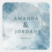 Serene Blue Watercolor Gratitude Vierkante Sticker (Voorkant)