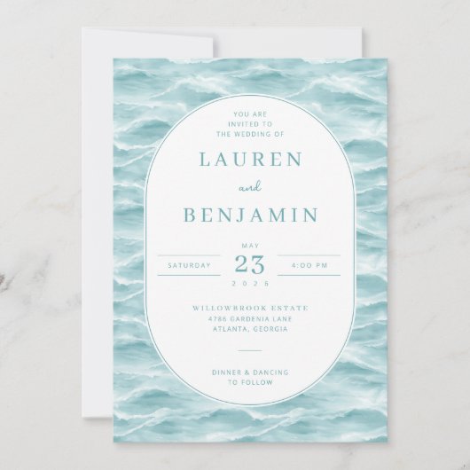 Serene Blue Wave Wedding Invitation (Devant)