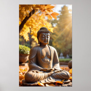 Serene Boeddha Beeld Zen Sfeer Harmonie Tuin Kalme Poster