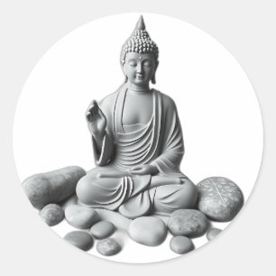 Serene Boeddha met stenen en Planten Ronde Sticker