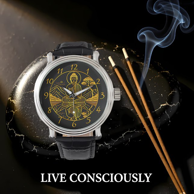 Serene Boeddhafiguur die reflecteert op rustige wa Horloge (Creator heeft geüpload)