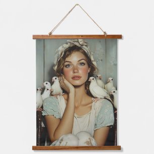 Serene Boerderij Maiden White Doves - Symbool van Hangend Wandkleed