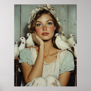 Serene Boerderij Maiden White Doves - Symbool van  Poster